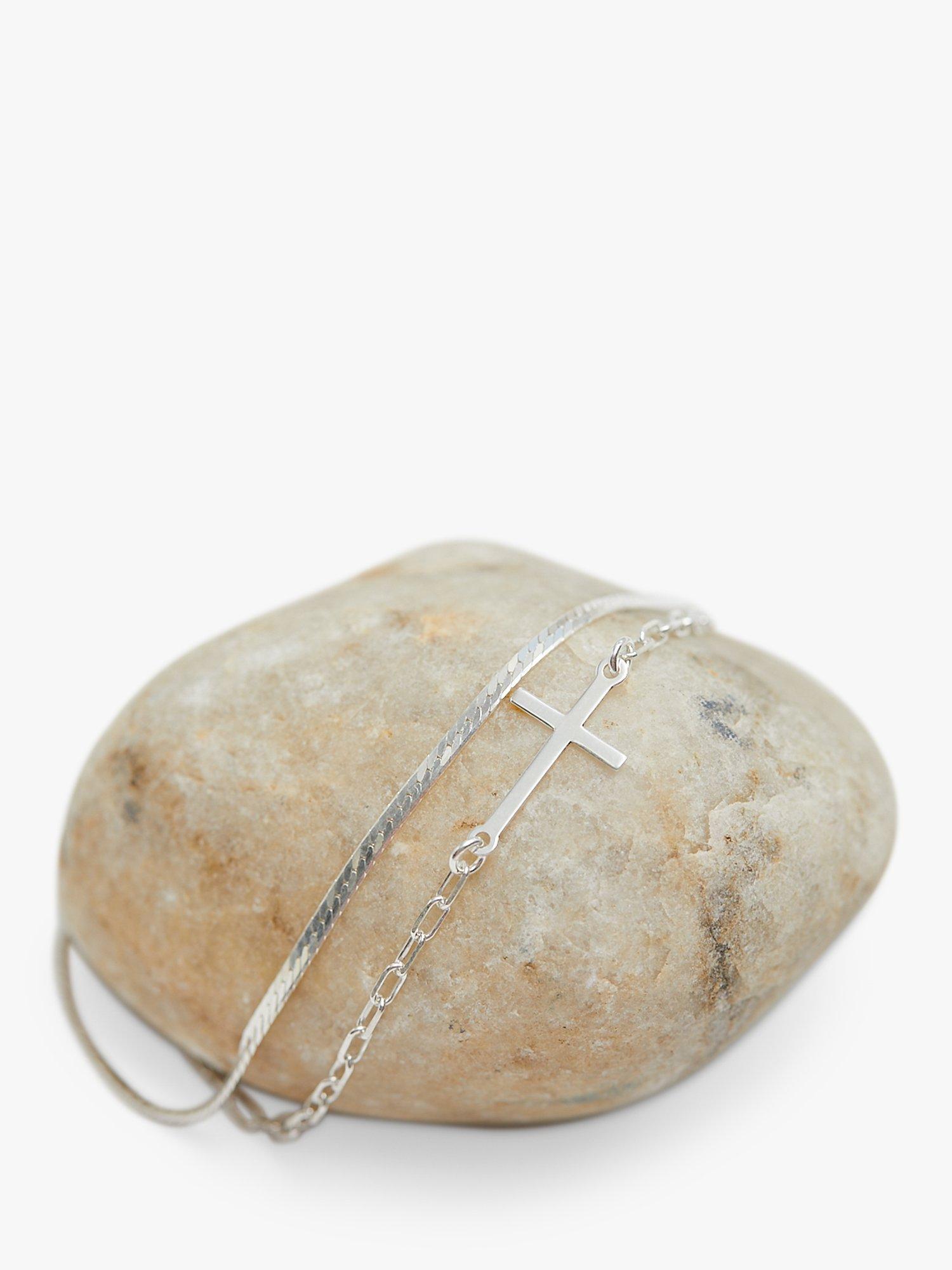 Product image 4 of 6, which shows Simply Silver Double Row Cross Bracelet, Silver