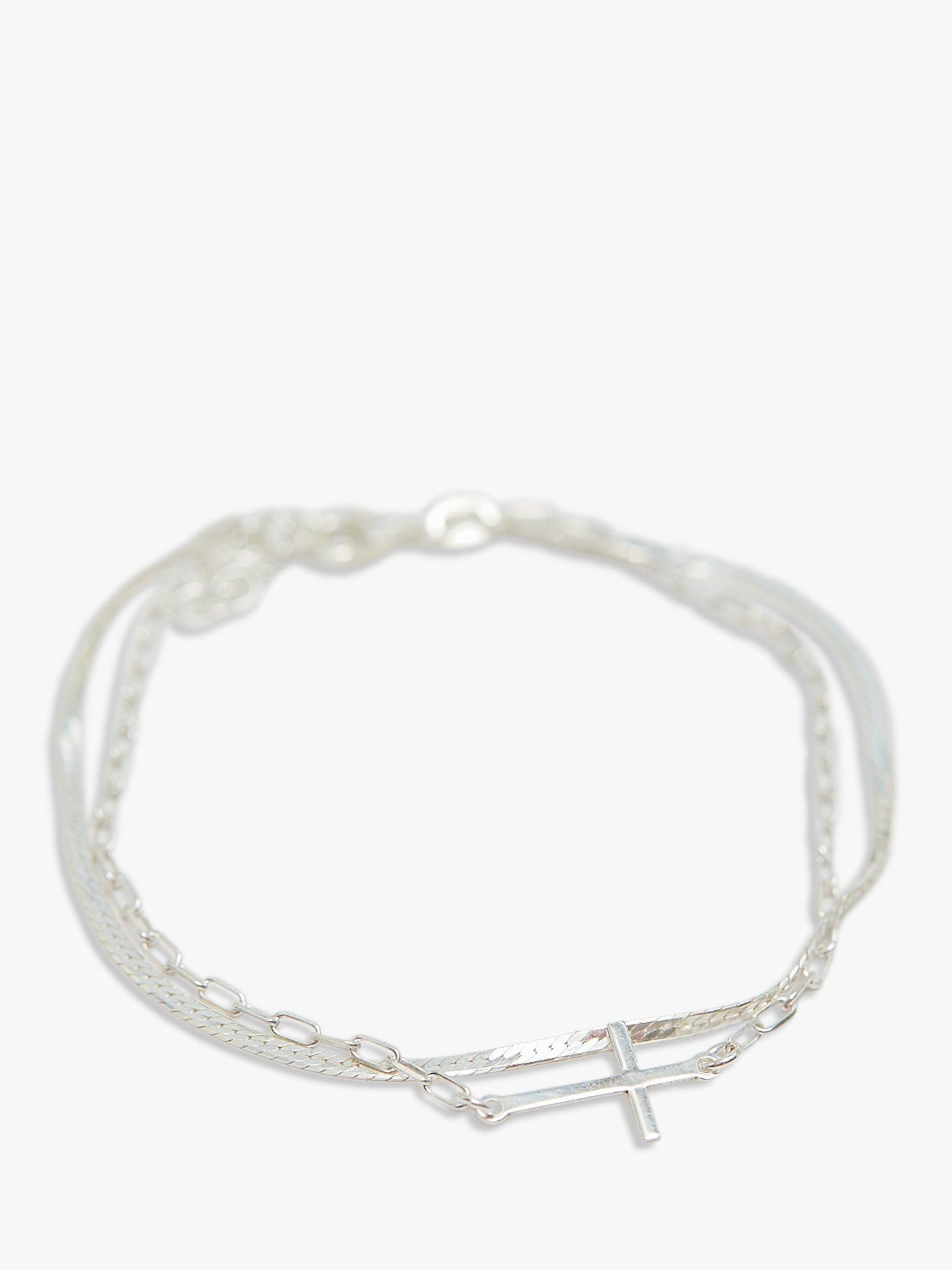 Product image 5 of 6, which shows Simply Silver Double Row Cross Bracelet, Silver