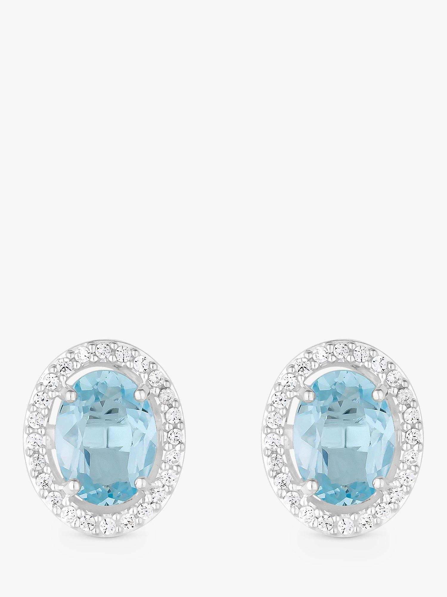 Product image 1 of 1, which shows Simply Silver Topaz Halo Earrings, Silver/Blue