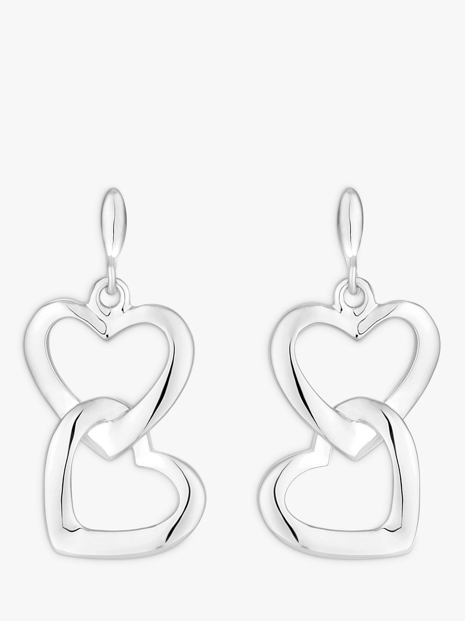 Simply Silver Open Double Heart Drop Earrings, Silver