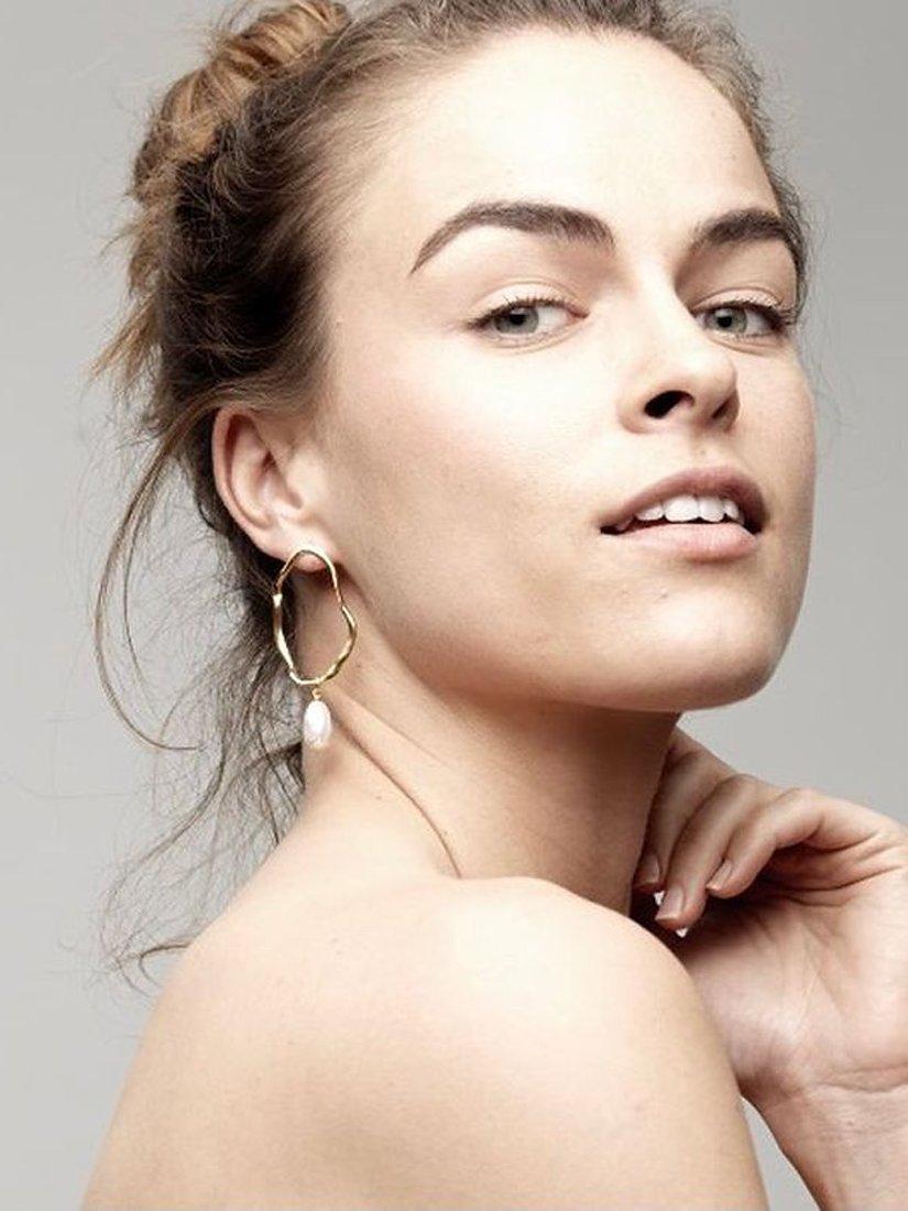 Product image 2 of 2, which shows Deborah Blyth Baroque Pearl Ripple Drop Earrings, Gold