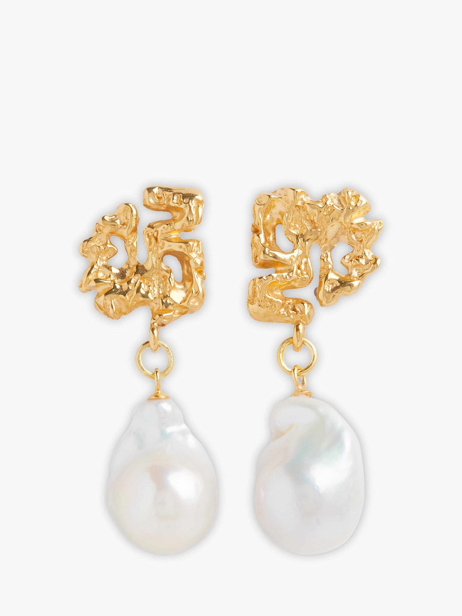 Product image 1 of 3, which shows Deborah Blyth Persephone Baroque Pearl Drop Earrings, Gold