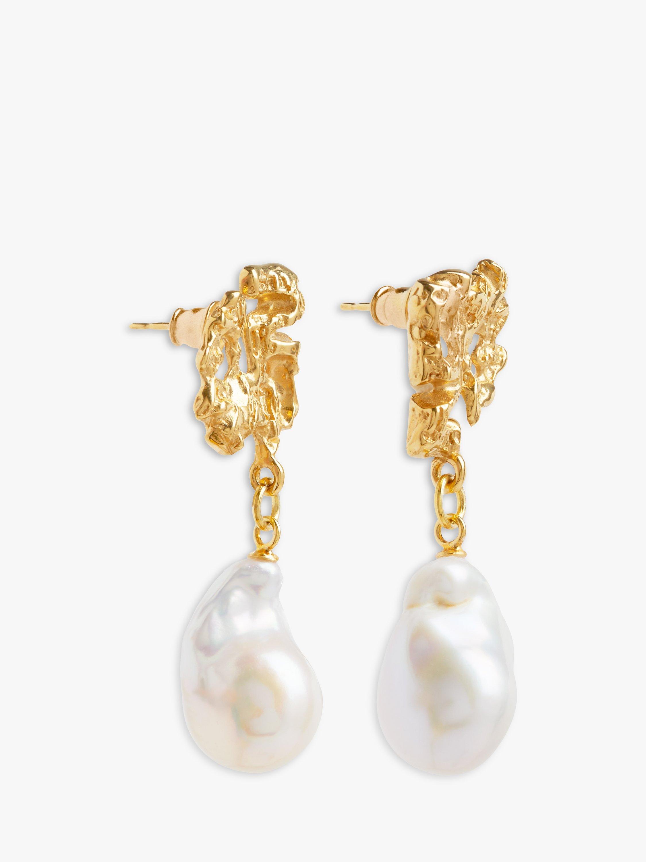 Product image 2 of 3, which shows Deborah Blyth Persephone Baroque Pearl Drop Earrings, Gold