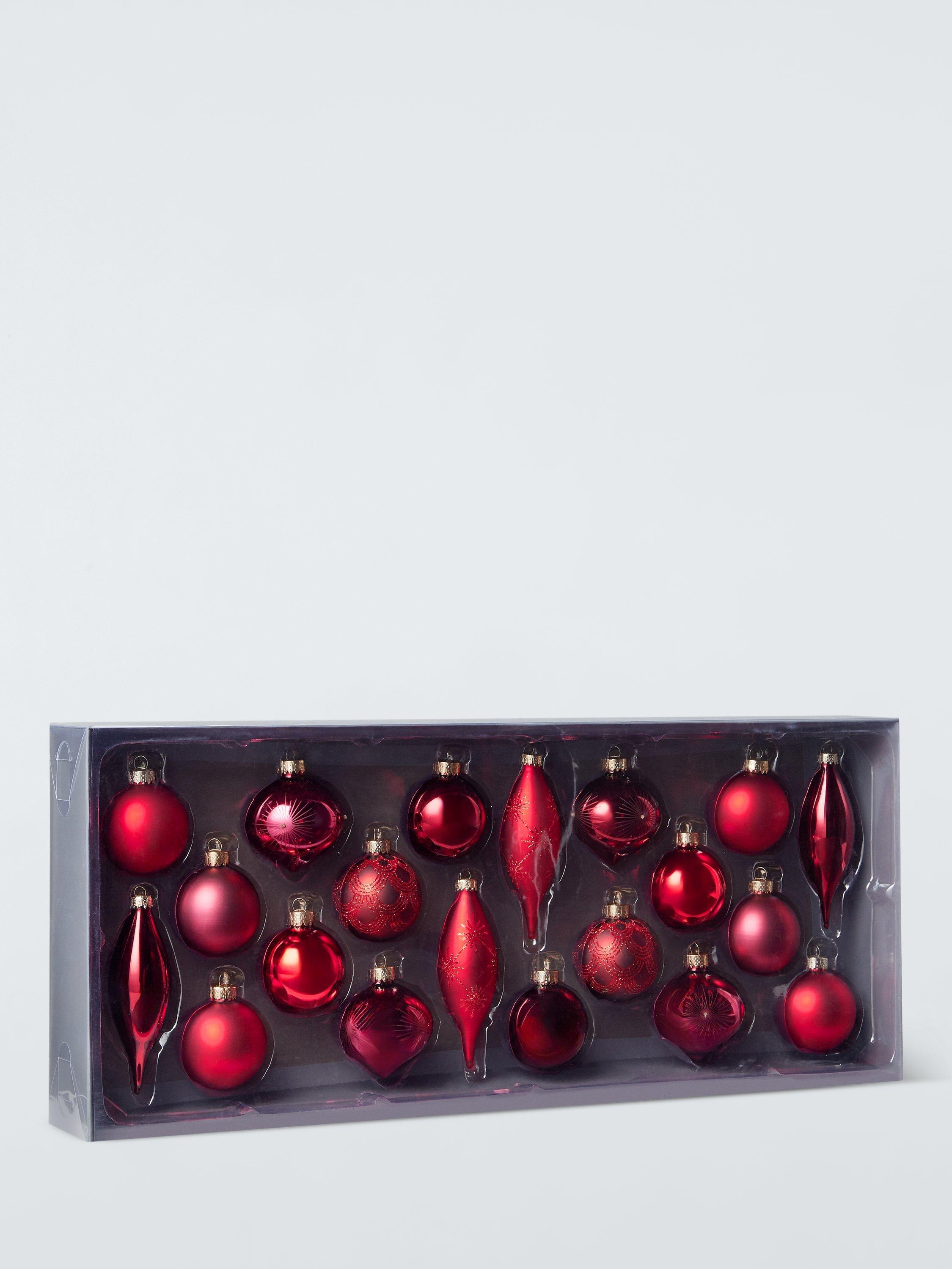 John Lewis Assorted Glass Baubles, Box of 20, Red