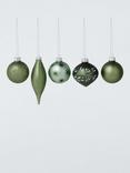 John Lewis Assorted Glass Baubles, Box of 20, Green