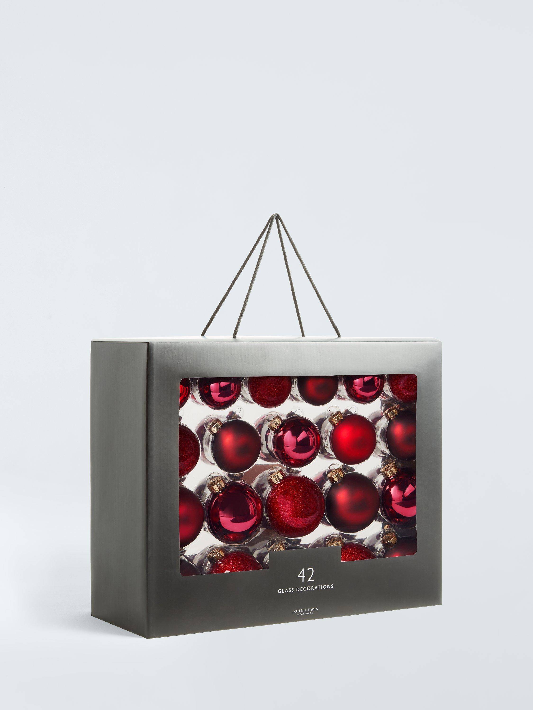 John Lewis Glass Baubles Box of 42 Red
