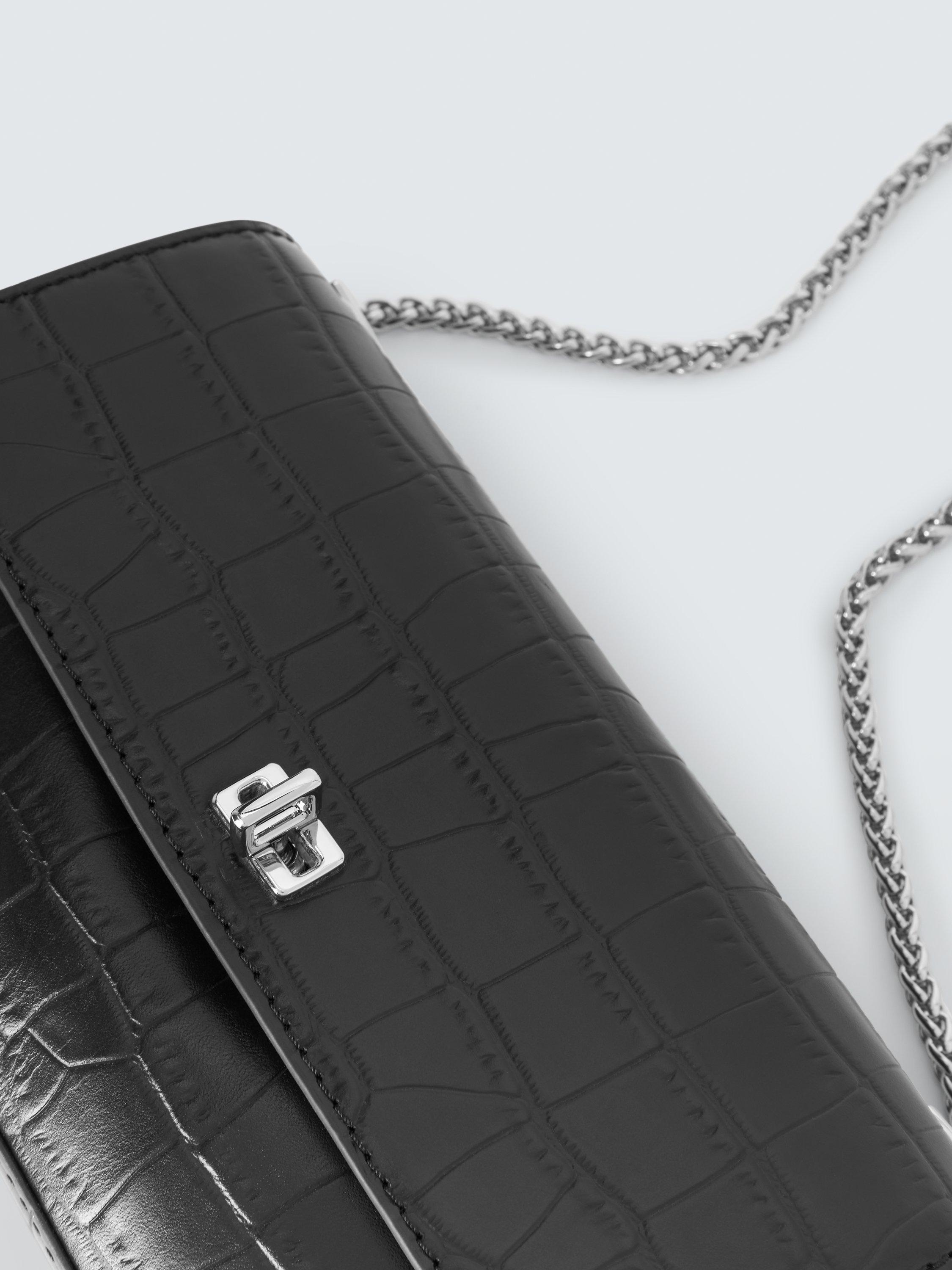 Product image 5 of 6, which shows John Lewis Double Chain Flapover Croc Effect Leather Crossbody Bag, Black