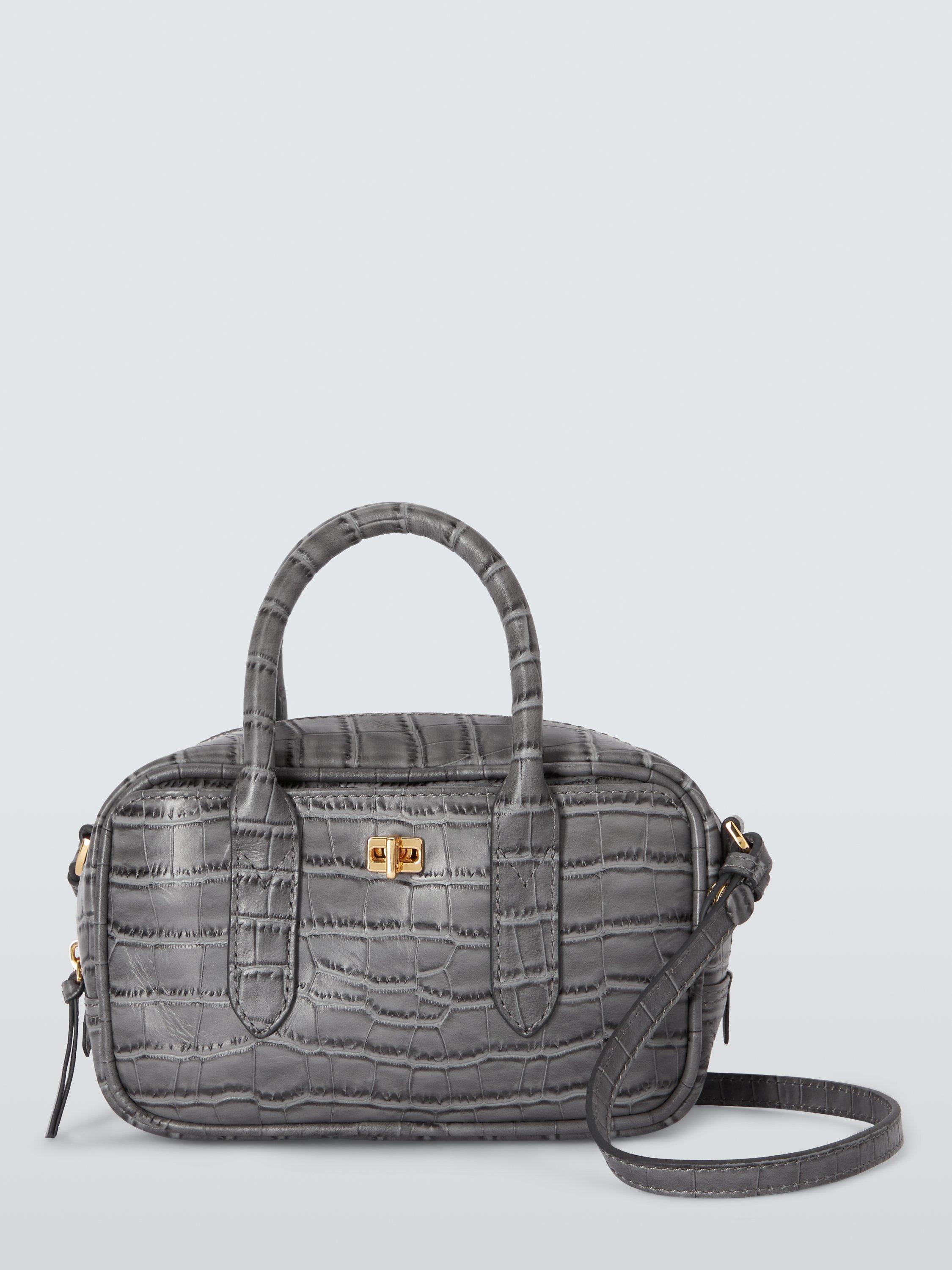 Product image 1 of 6, which shows John Lewis Leather Small Zip Around Grab Bag, Grey