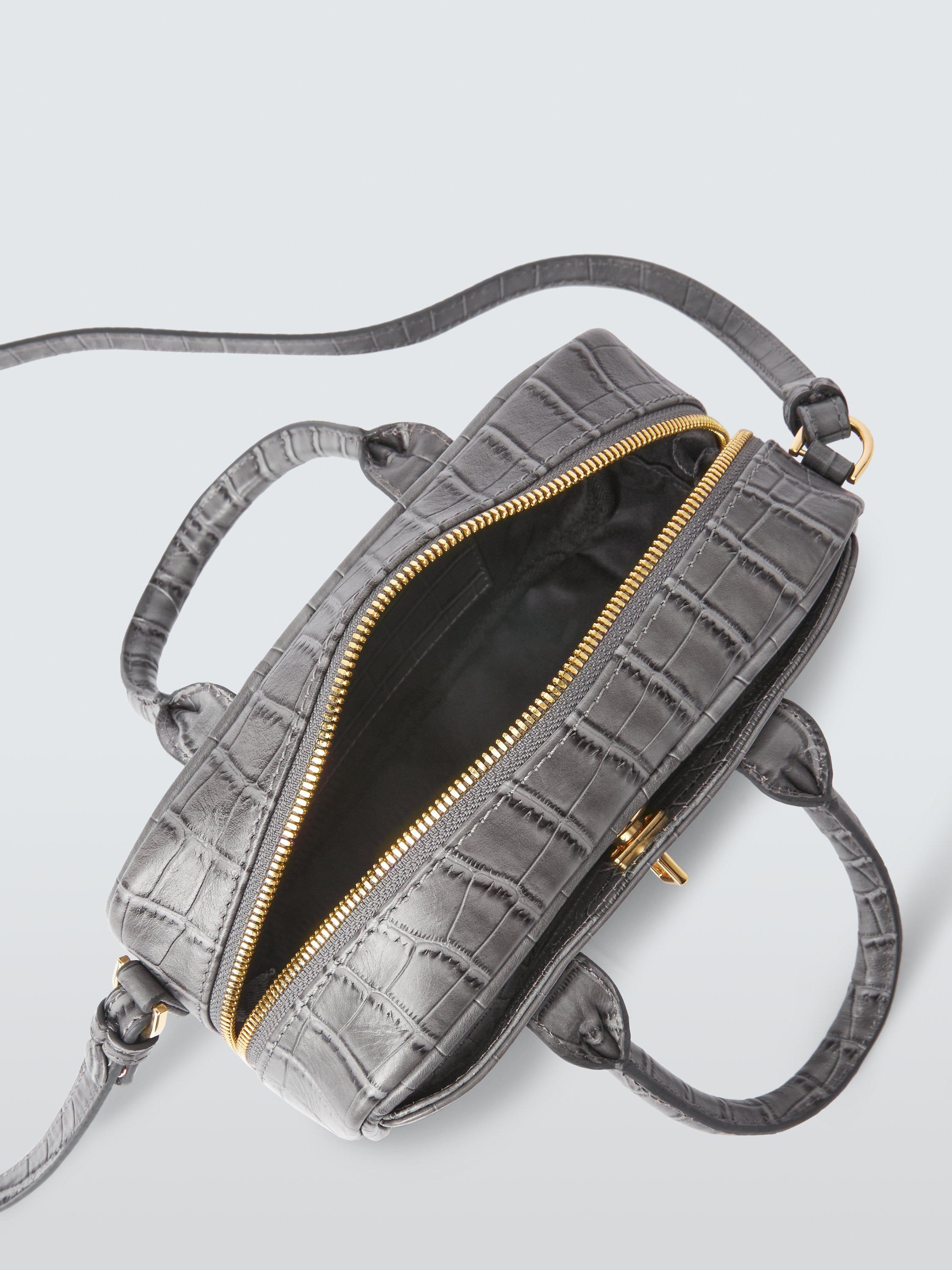 Product image 4 of 6, which shows John Lewis Leather Small Zip Around Grab Bag, Grey