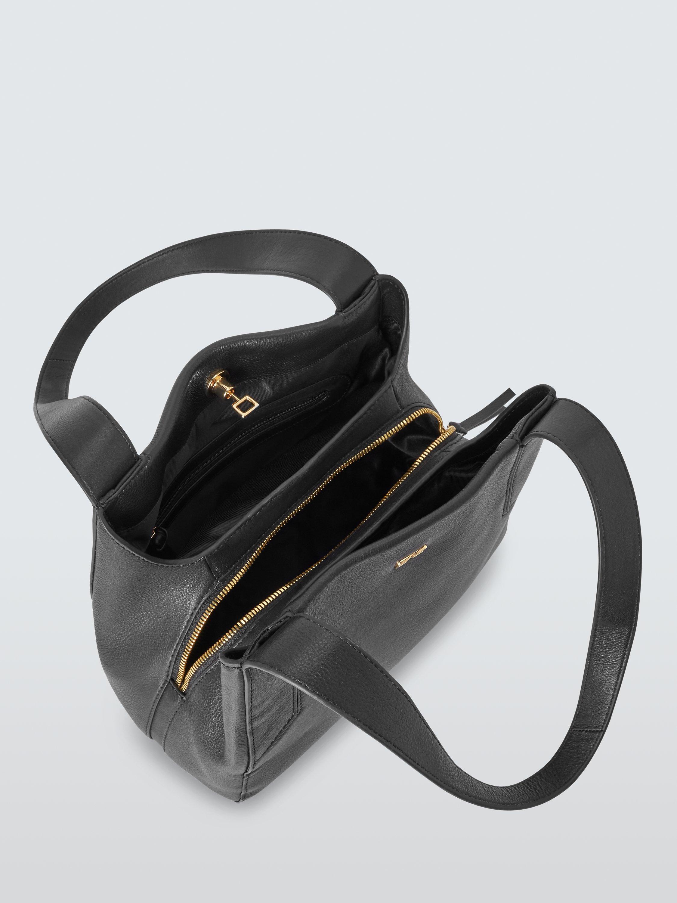 Product image 4 of 6, which shows John Lewis Leather Triple Compartment Medium Shoulder Bag, Black