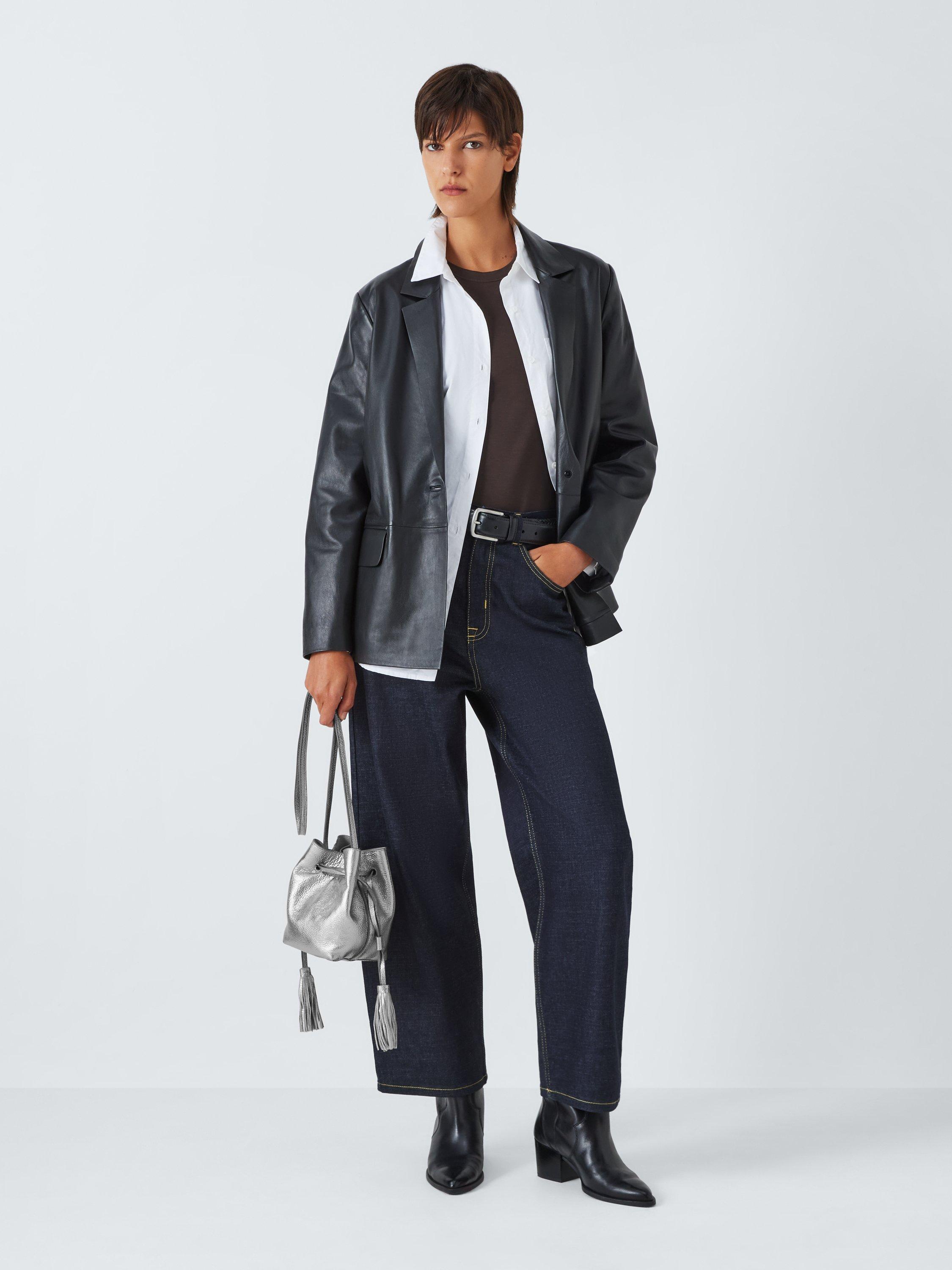 Product image 6 of 6, which shows John Lewis Leather Mini Drawstring Shoulder Bag, Silver