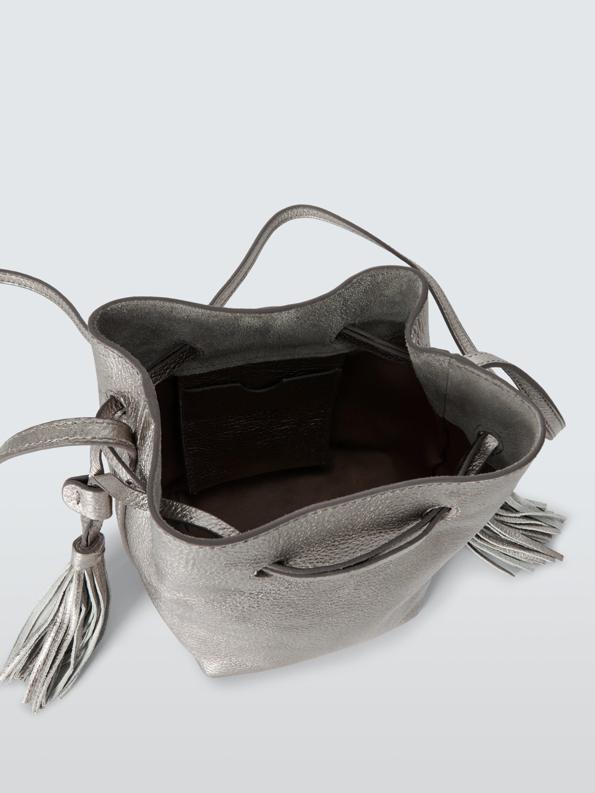 Product image 4 of 6, which shows John Lewis Leather Mini Drawstring Shoulder Bag, Silver