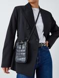 John Lewis Croc Effect Leather Zip Around Phone Cross Body Bag, Black