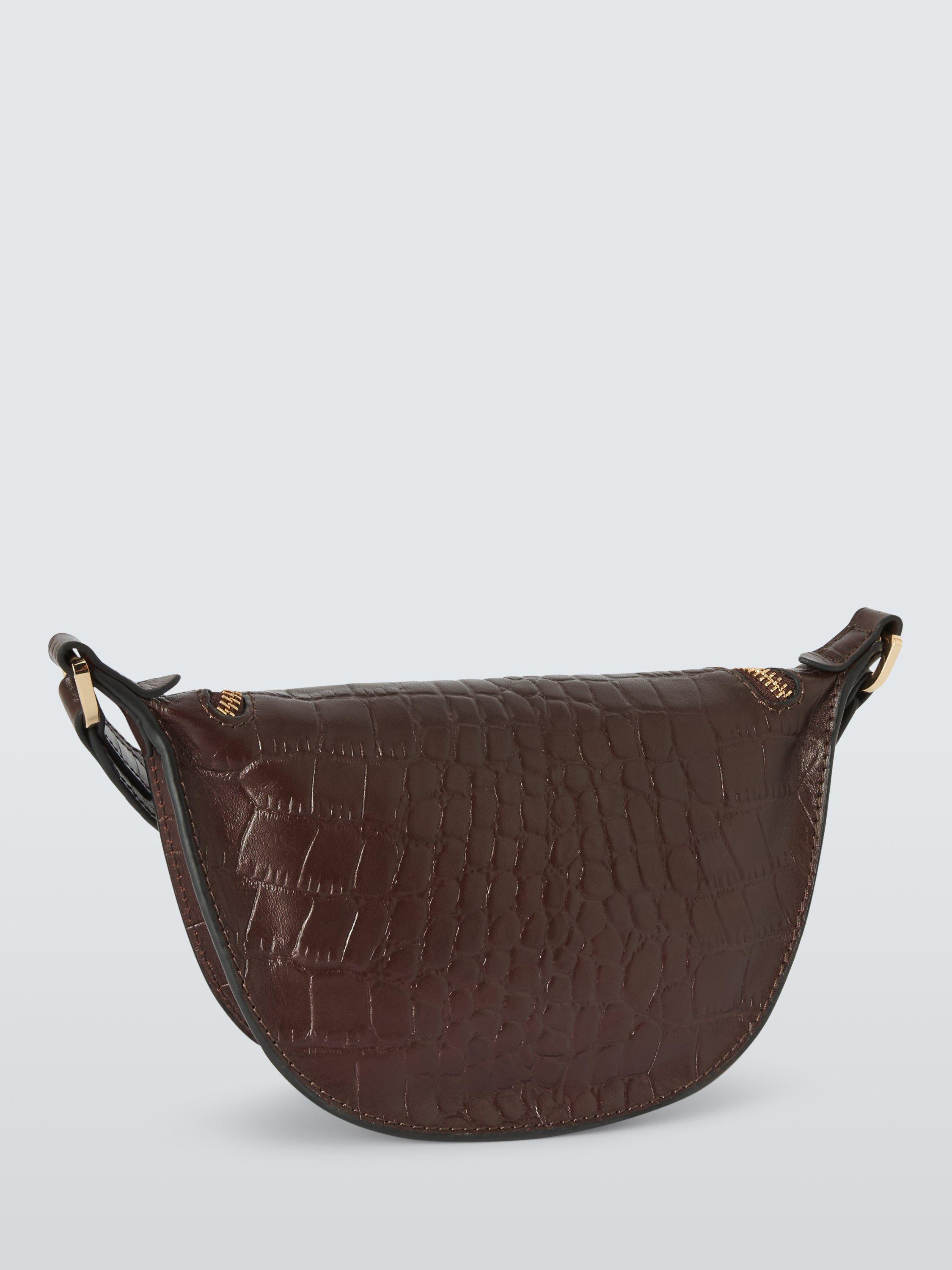Product image 3 of 6, which shows John Lewis Small Belt Strap Leather Crossbody Bag, Chocolate Croc