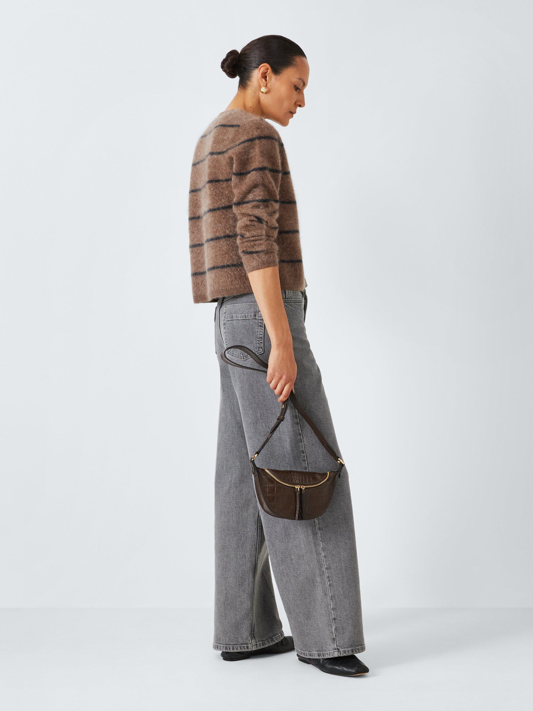 Product image 6 of 6, which shows John Lewis Small Belt Strap Leather Crossbody Bag, Chocolate Croc