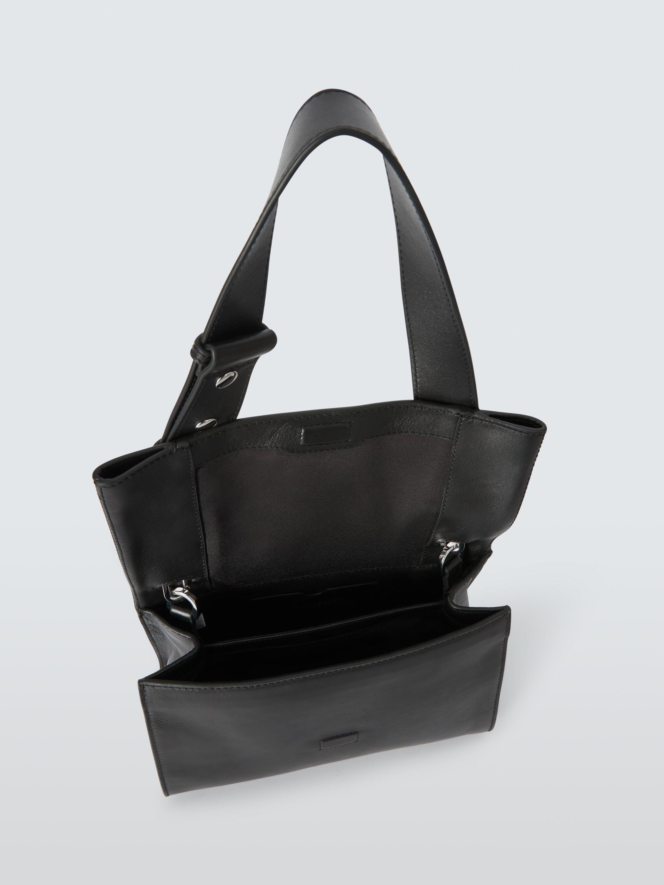 John Lewis Leather Flap Over Belt Handbag, Black