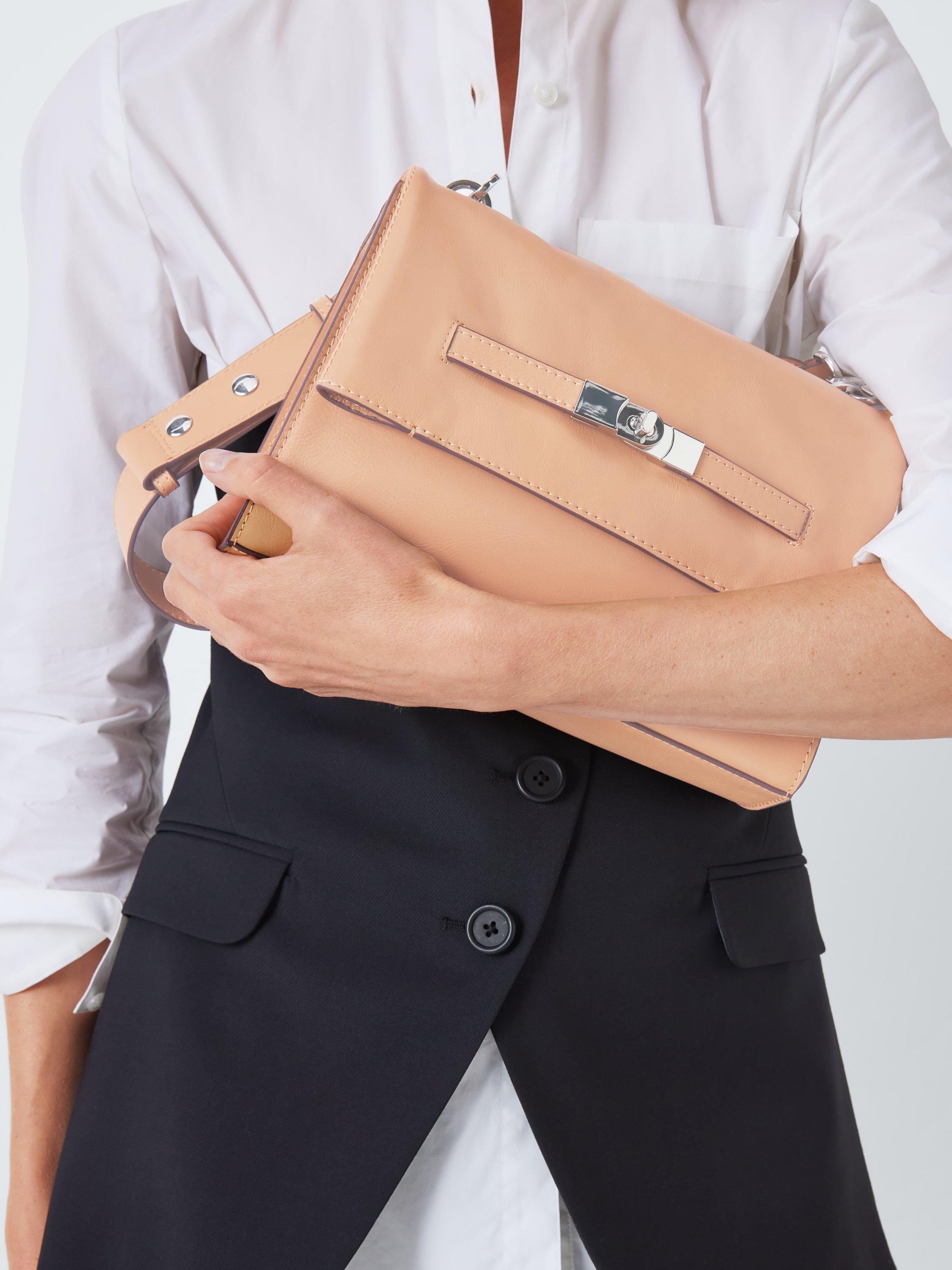 Product image 2 of 6, which shows John Lewis Leather Flap Over Belt Handbag, Camel