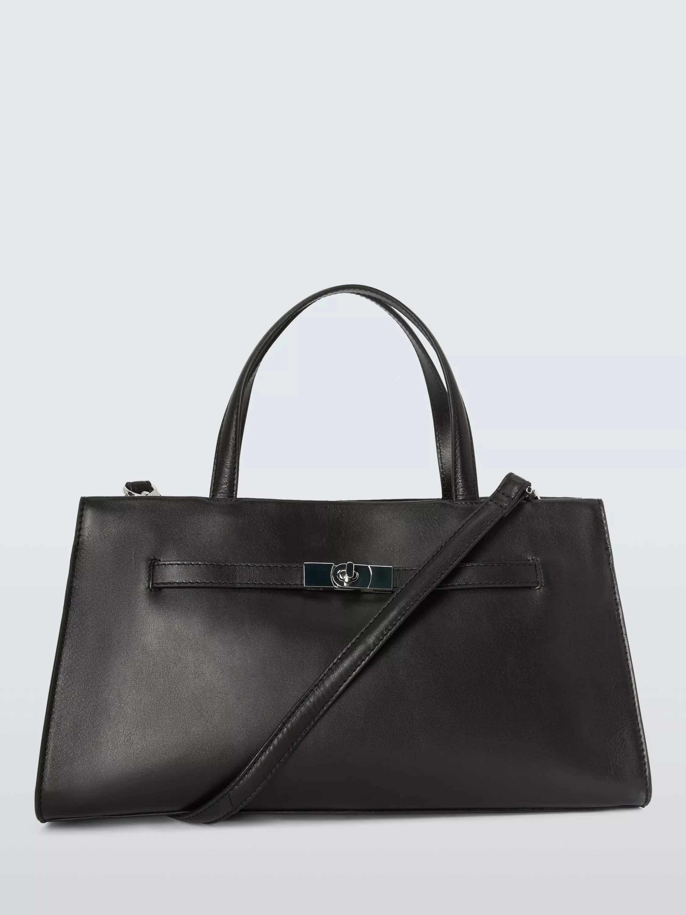 John Lewis Leather Turn Lock Grab Bag, Black