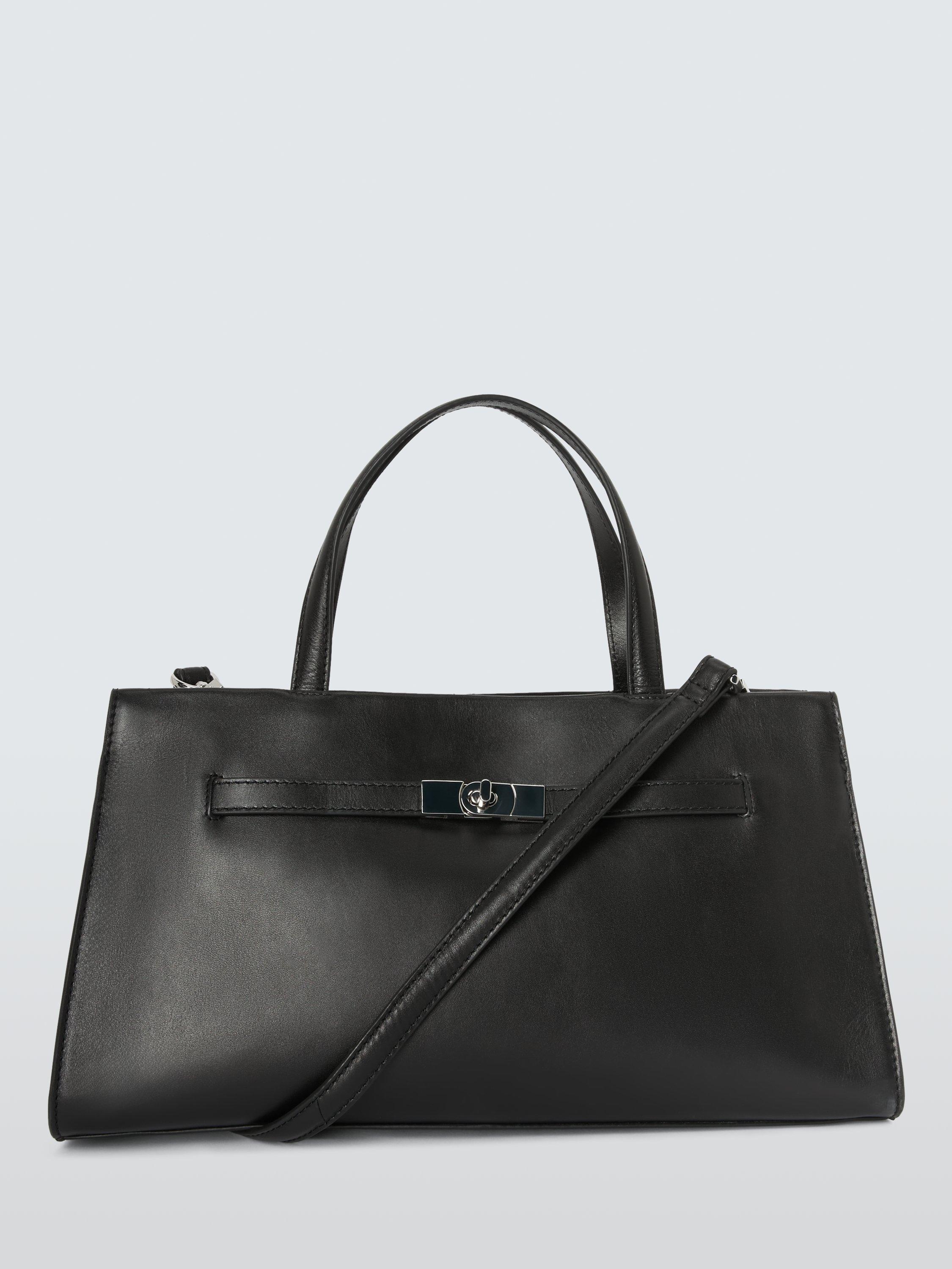 John Lewis Leather Turn Lock Grab Bag Black