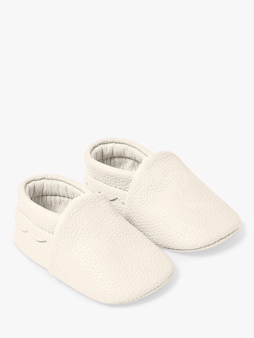 Product image 1 of 4, which shows Katie Loxton Baby Scalloped Pram Shoes, Eggshell