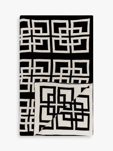 John Lewis Chain Geo Knitted Throw, Black, Black