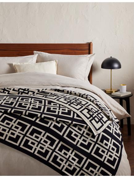 John Lewis Chain Geo Knitted Throw, Black - view 2, Black