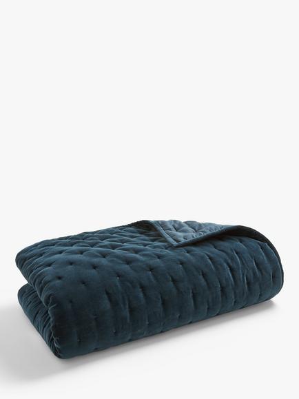John Lewis Cotton Velvet Quilt - view 2, Navy