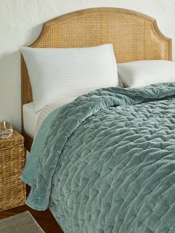 John Lewis Cotton Velvet Quilted Bedspread - view 2, Sage