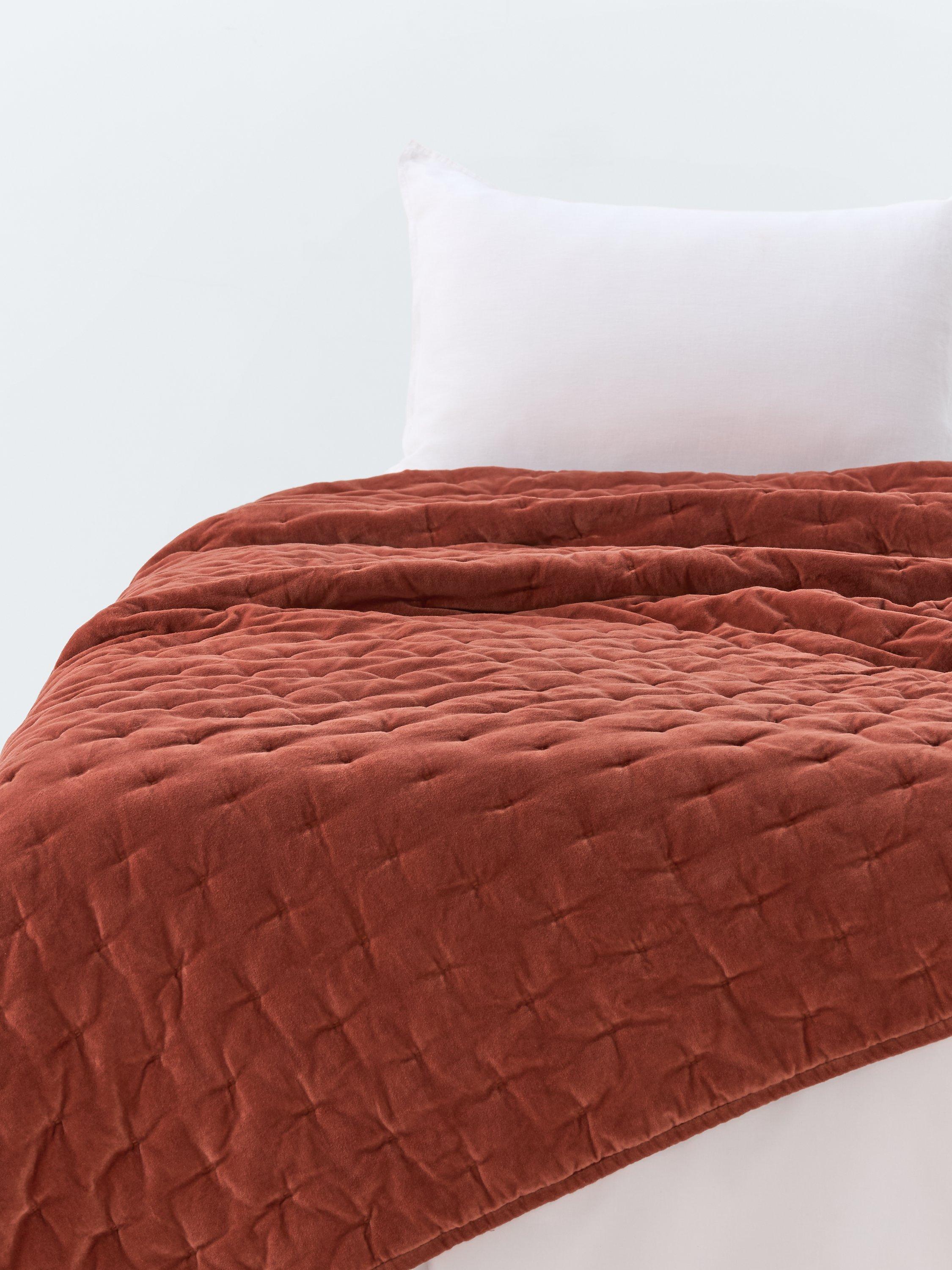 John Lewis Cotton Velvet Quilted Bedspread Baked Clay