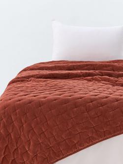 John Lewis Cotton Velvet Quilted Bedspread, Baked Clay