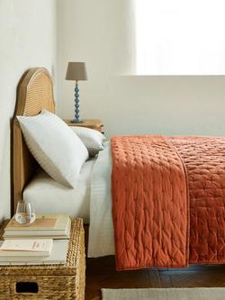 John Lewis Cotton Velvet Quilted Bedspread - view 2, Baked Clay