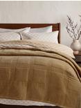 John Lewis Cotton Velvet Check Quited Bedspread, Caramel