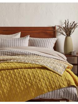 John Lewis Nessa Stitch Reversible Bedspread, Ochre - view 2, Multi