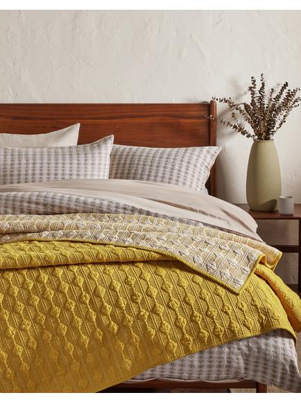 John Lewis Nessa Stitch Reversible Quilt, Ochre - view 2, Multi