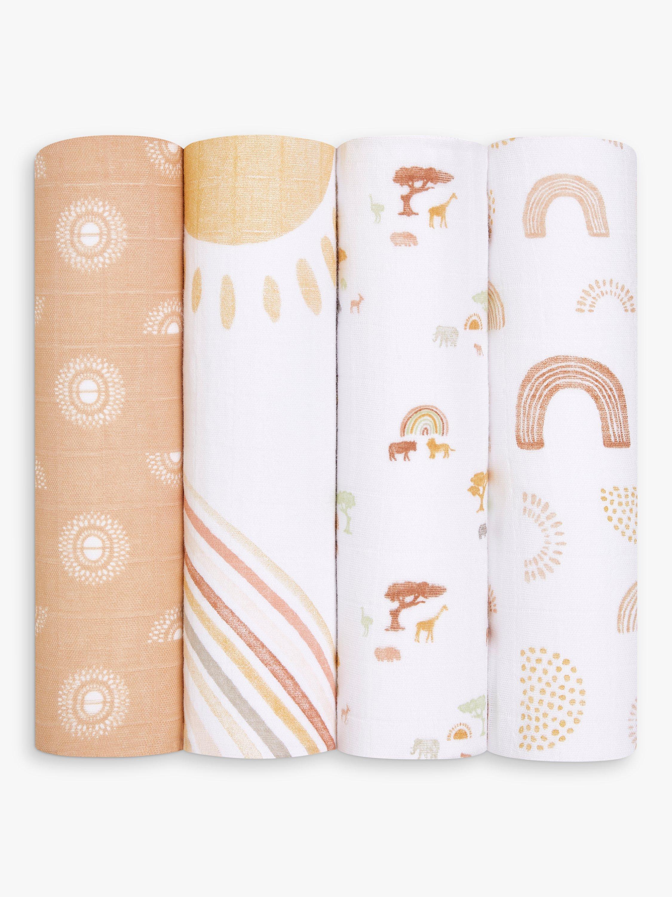Aden + Anais Rising GOTS Organic Cotton Muslin Large Swaddle Blankets, Pack of 4, Multi