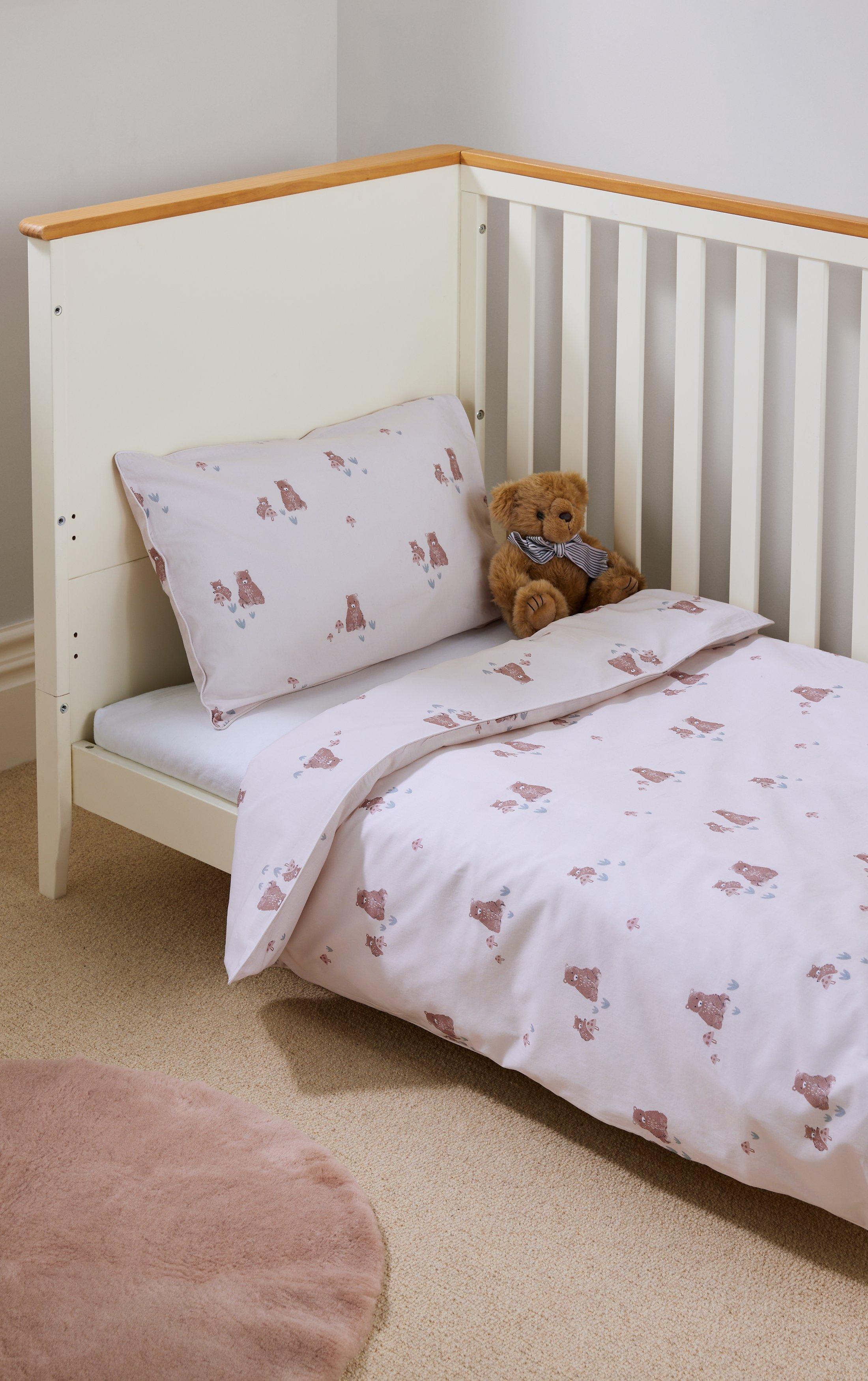 John Lewis Bear Toddler Pure Cotton Duvet Cover and Pillowcase Set Multi Cotbed 120 x 140cm