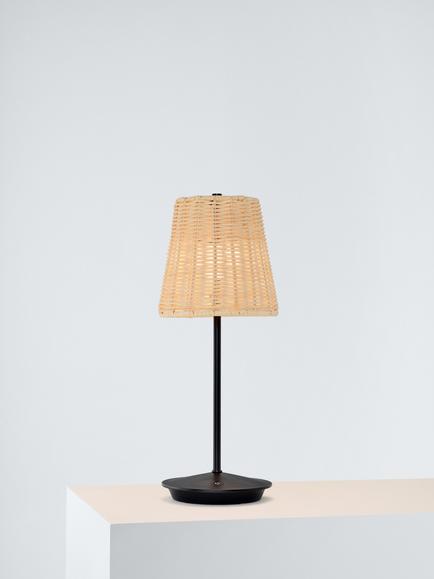 John Lewis Rattan Cordless Rechargeable Table Lamp, Black, Black