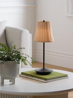 John Lewis Rattan Cordless Rechargeable Table Lamp, Black - view 2, Black