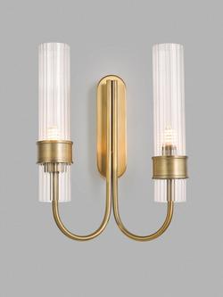 John Lewis Fluted Glass 2 Arm Wall Light, Brass, Brass