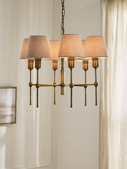 John Lewis Hex 6 Arm Shaded Pendant Ceiling Light, Brass - view 2, Brass