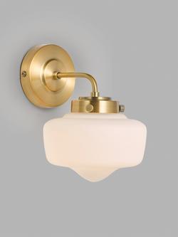 John Lewis School House Opal Glass Shade Bathroom Wall Light, Brass/Opal Glass