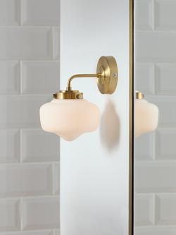 John Lewis School House Opal Glass Shade Bathroom Wall Light - view 2, Brass/Opal Glass