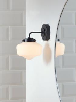 John Lewis School House Opal Glass Shade Bathroom Wall Light - view 2, Matte Black