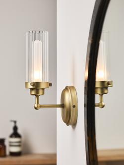 John Lewis Ribbed Glass Bathroom Wall Light - view 2, Antique Brass