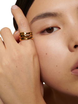 Monica Vinader Wave Triple Band Ring, Gold - view 2, Gold