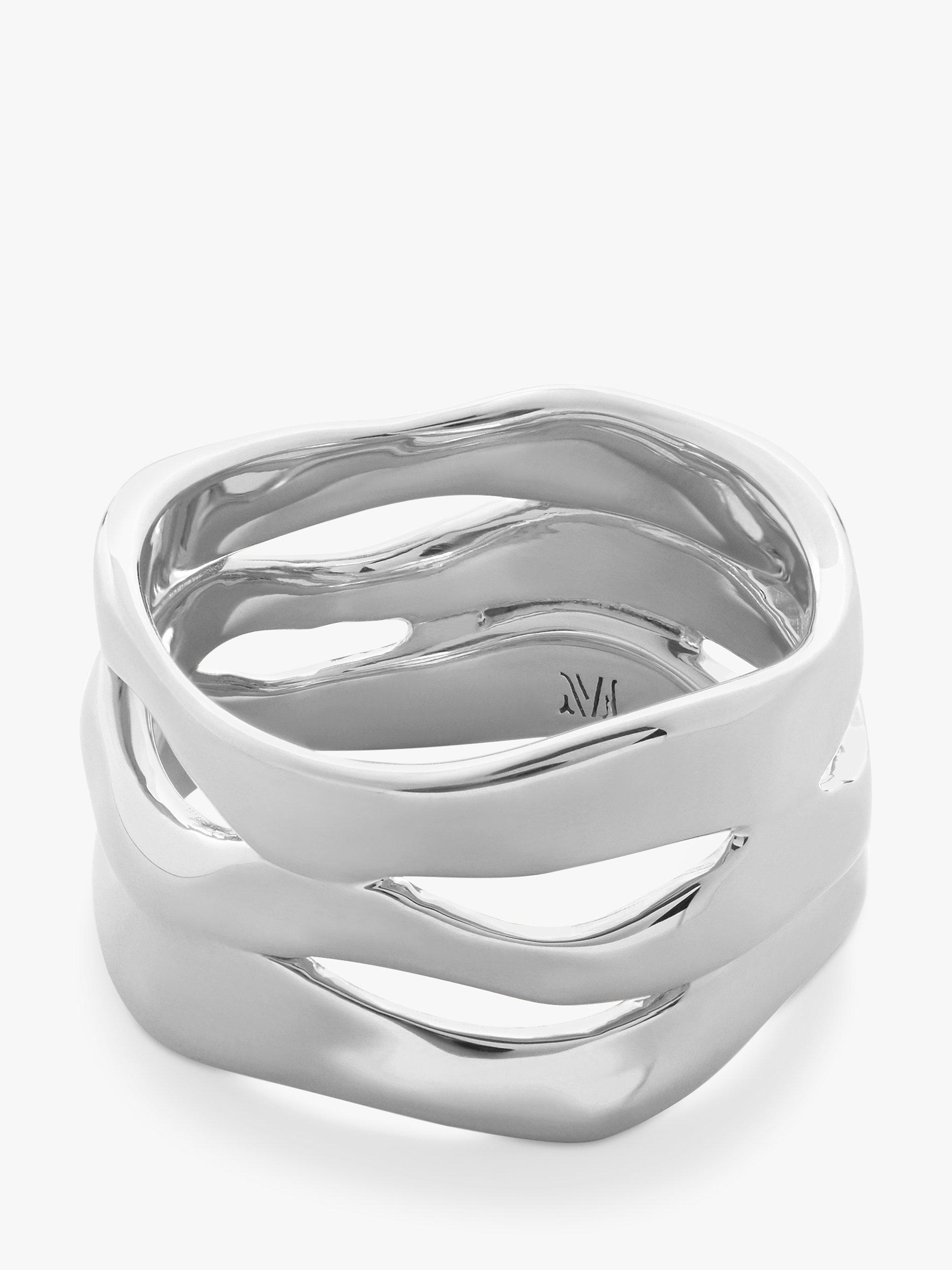 Product image 1 of 3, which shows Monica Vinader The Wave Triple Band Ring, Silver, N