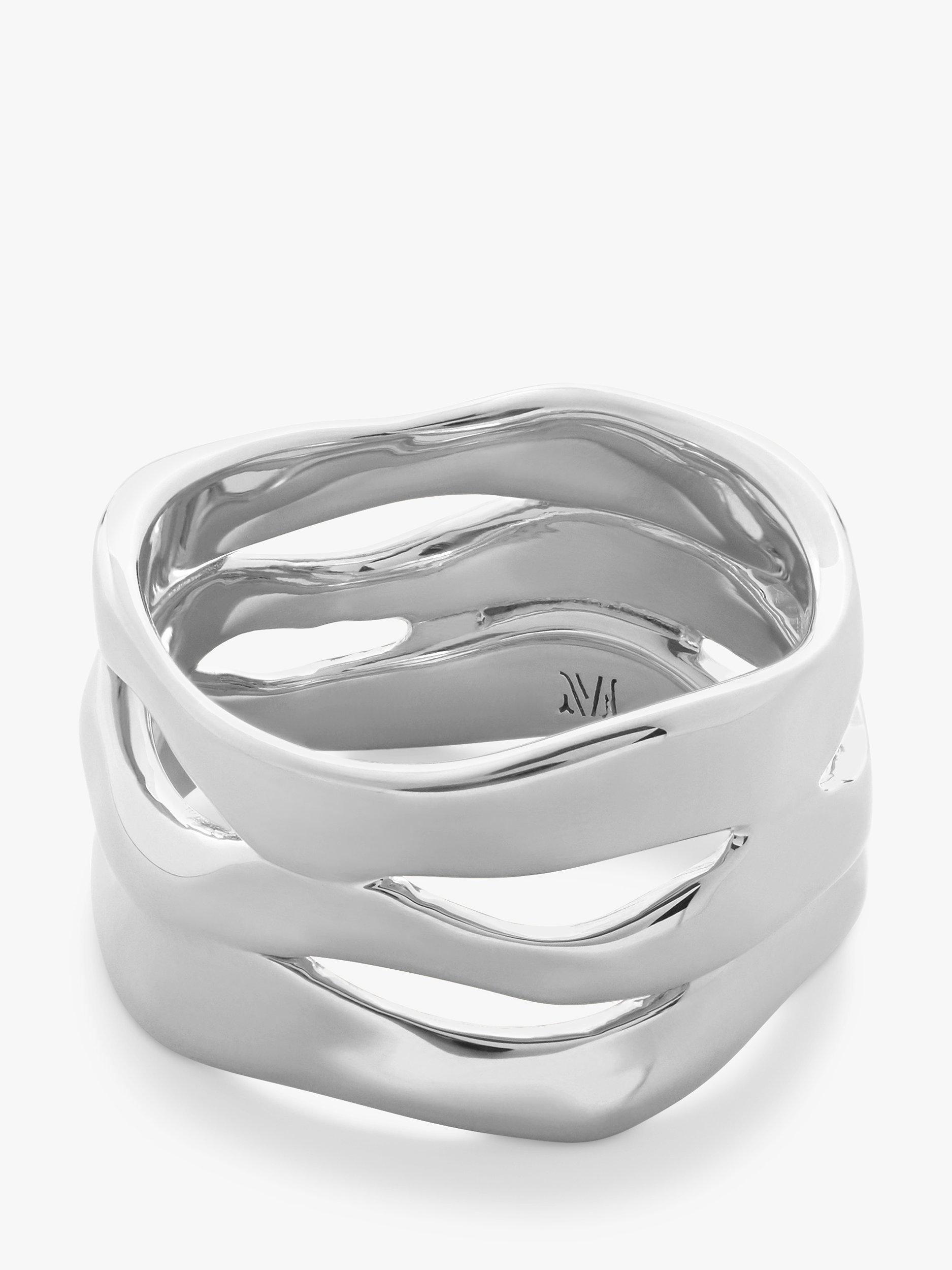 Product image 1 of 3, which shows Monica Vinader The Wave Triple Band Ring, Silver, M