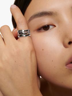 Monica Vinader The Wave Triple Band Ring, Silver - view 2, Silver