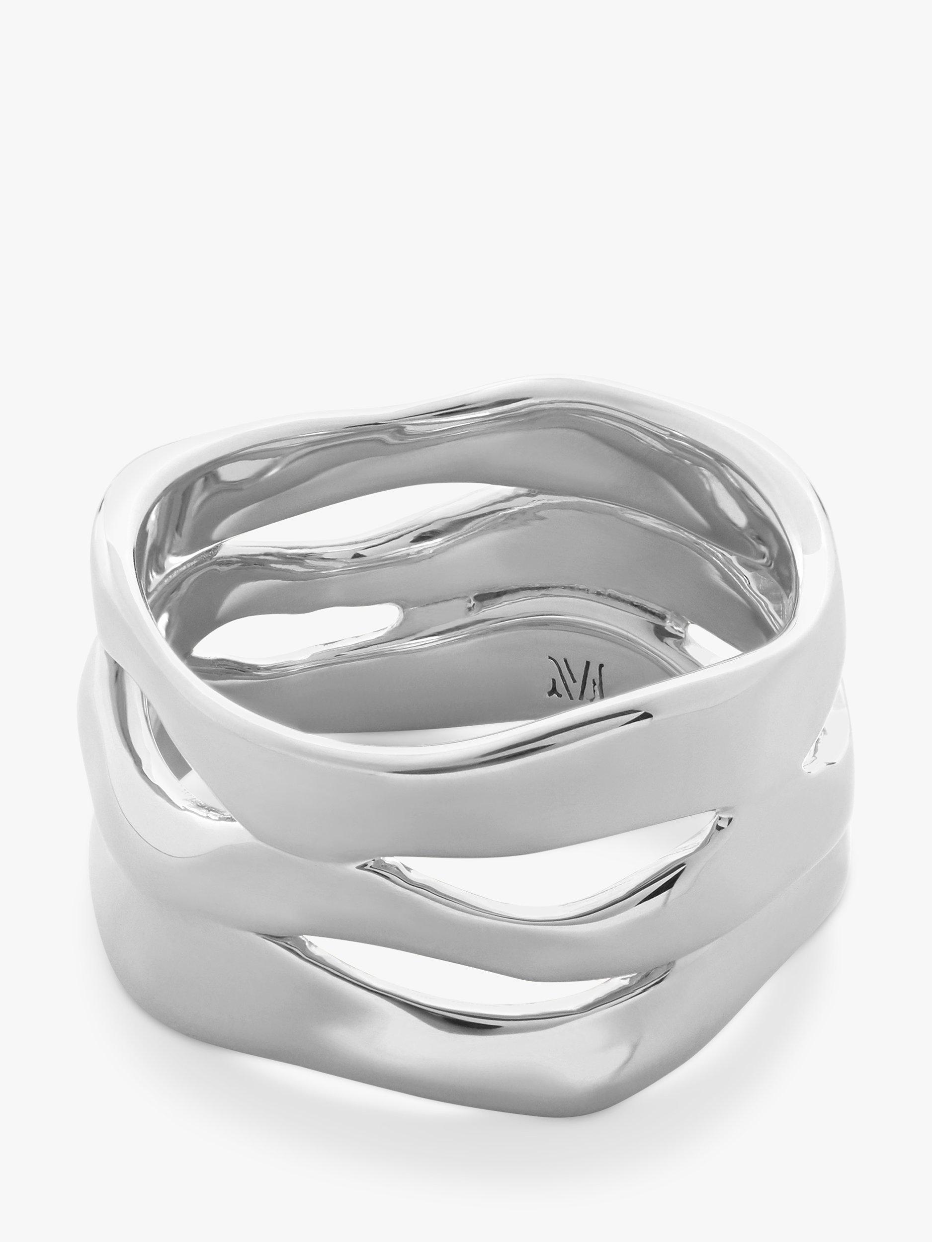 Product image 1 of 3, which shows Monica Vinader The Wave Triple Band Ring, Silver, Q