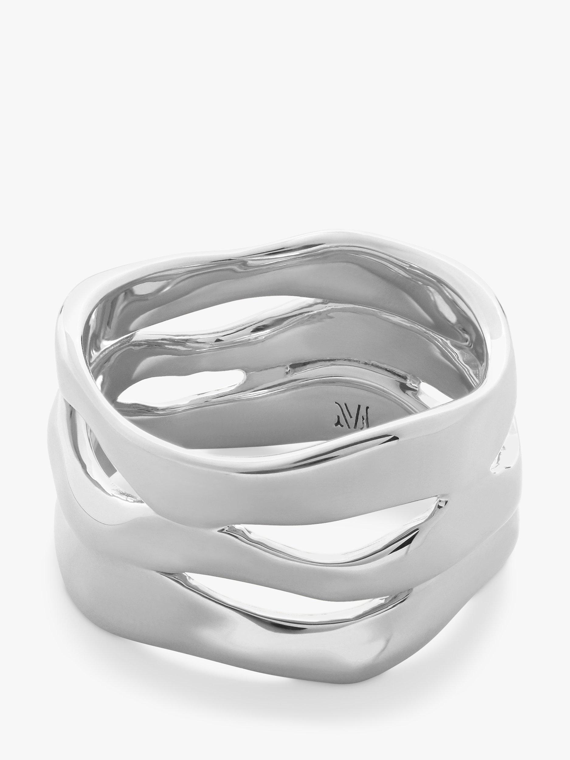 Product image 1 of 3, which shows Monica Vinader The Wave Triple Band Ring, Silver, S